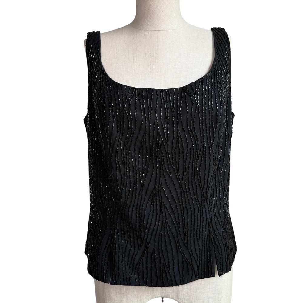 Bob Mackie Boutique Beaded Black Tank Top Sleeveless Evening Going Out Top XL